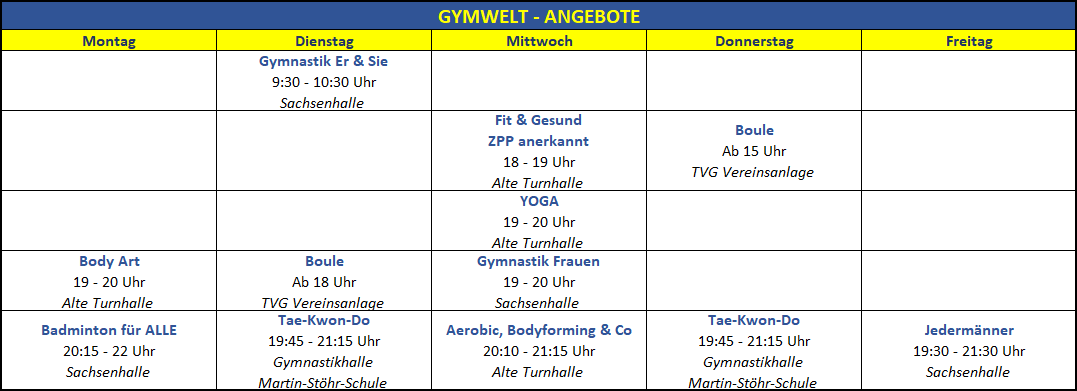 Stundenplan Turnen